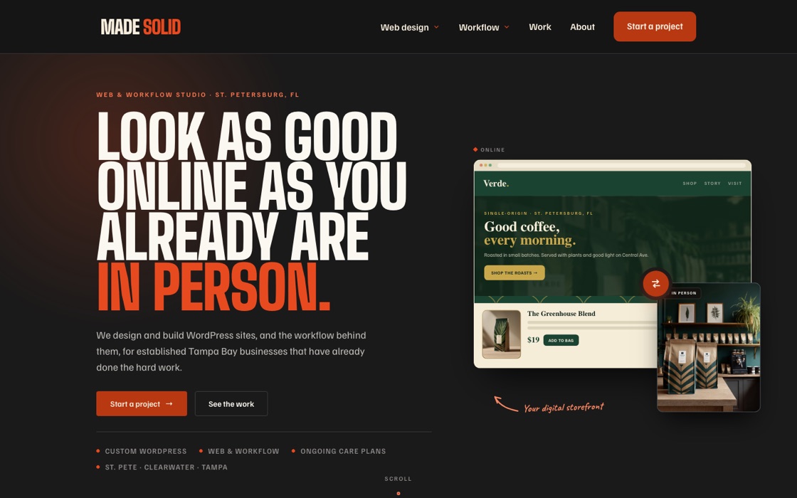 A finished Made Solid website shown in a desktop browser