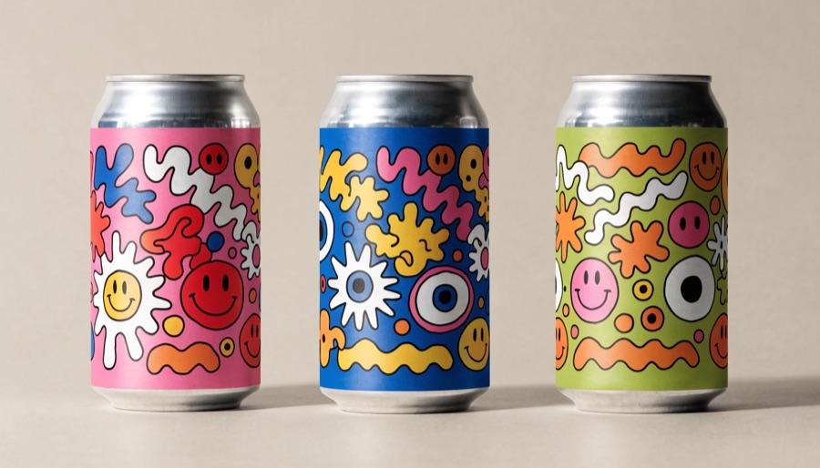 Three craft beer cans in a row