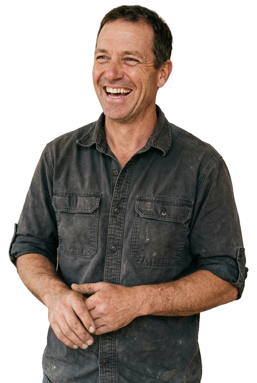 A custom home builder on one of his timber-frame job sites